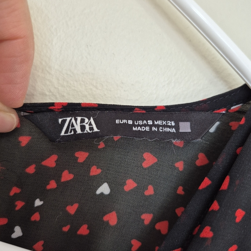 Zara Women's Black Valentine's Day Heart Print Ruched Mini Dress Size S - Picture 6 of 11